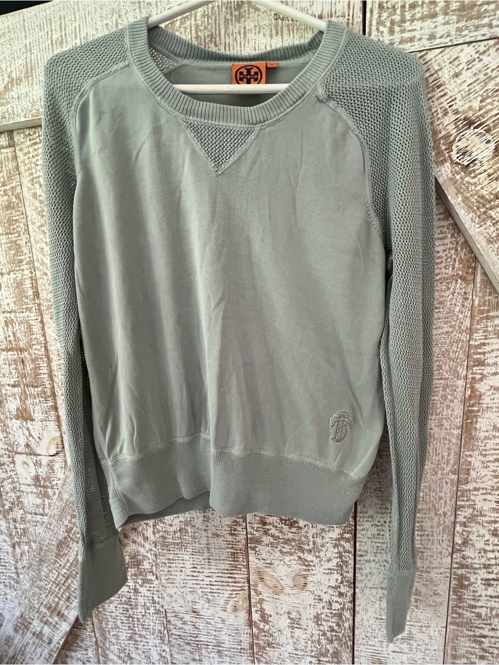 Tory Burch Women's Silk Blend Sage Green Knit Raglan Sweater Sz XL